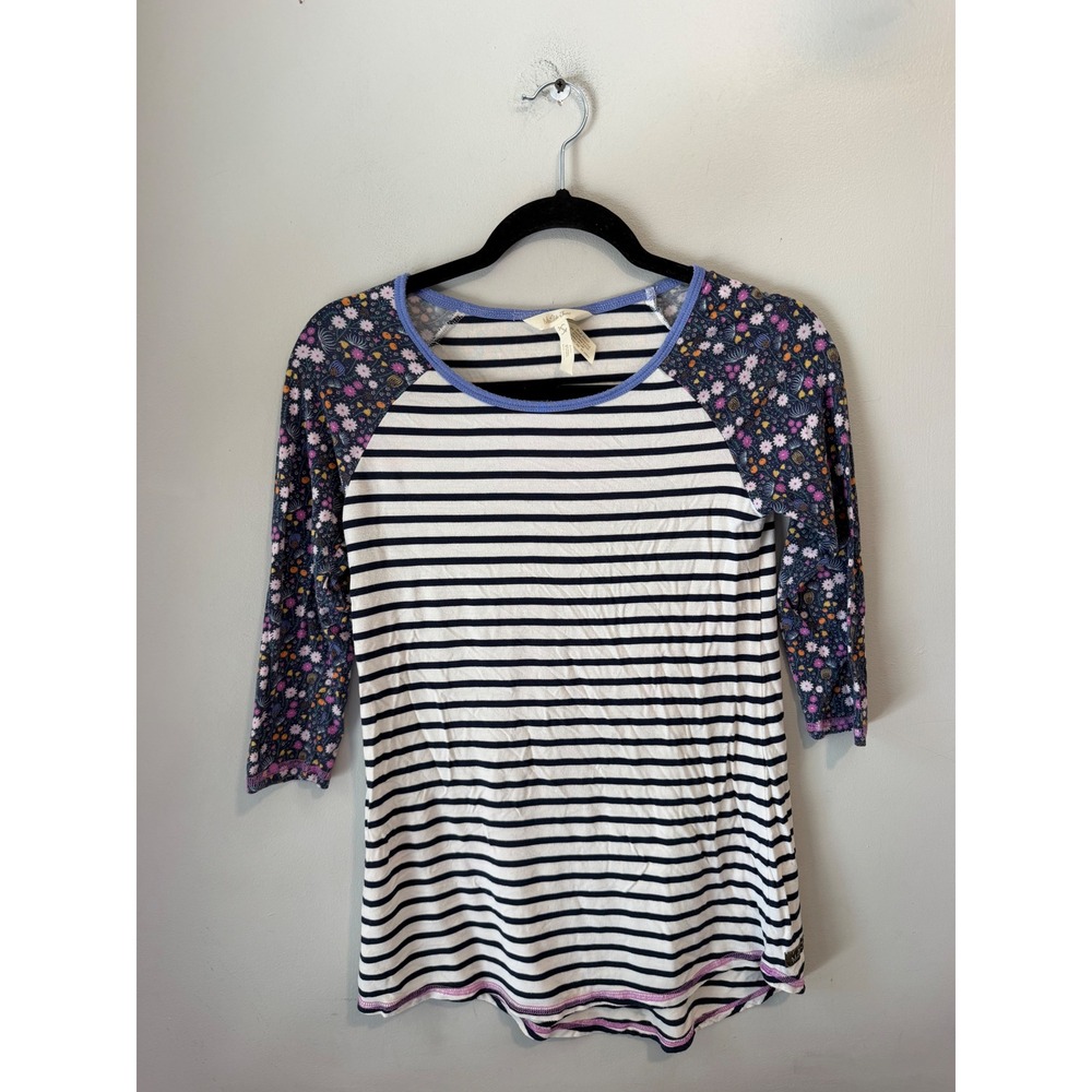 Matilda Jane Women Striped Floral Raglan 3/4 Sleeve Top Navy White Small 2585